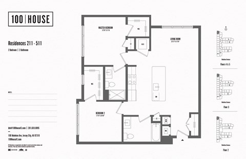 2 bed 2 bath floor plan D at 100 House Apartments, Jersey City , NJ, 07310